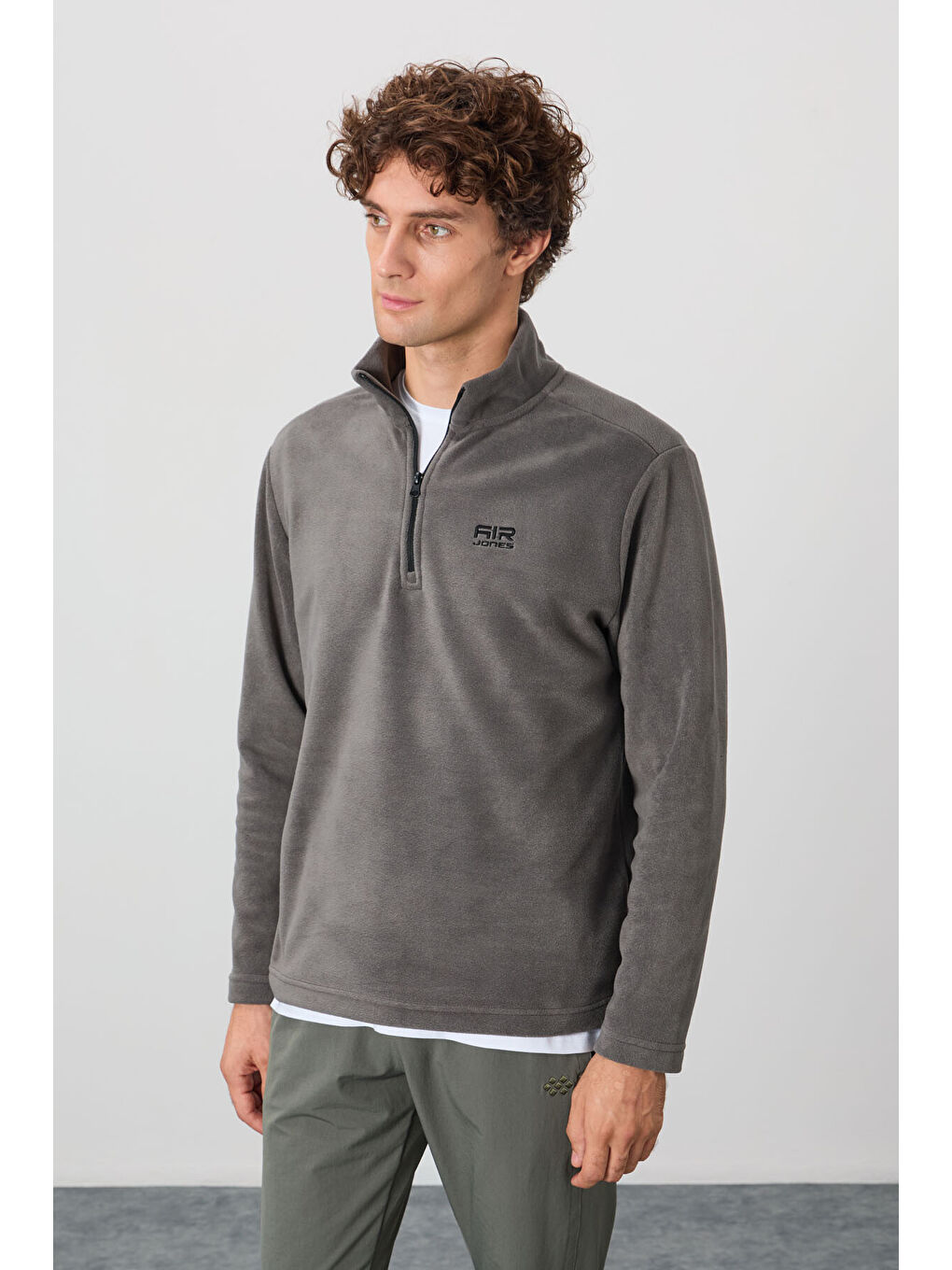 River Koyu Gri Dik Yaka Erkek Polar Sweatshirt - 88310-3