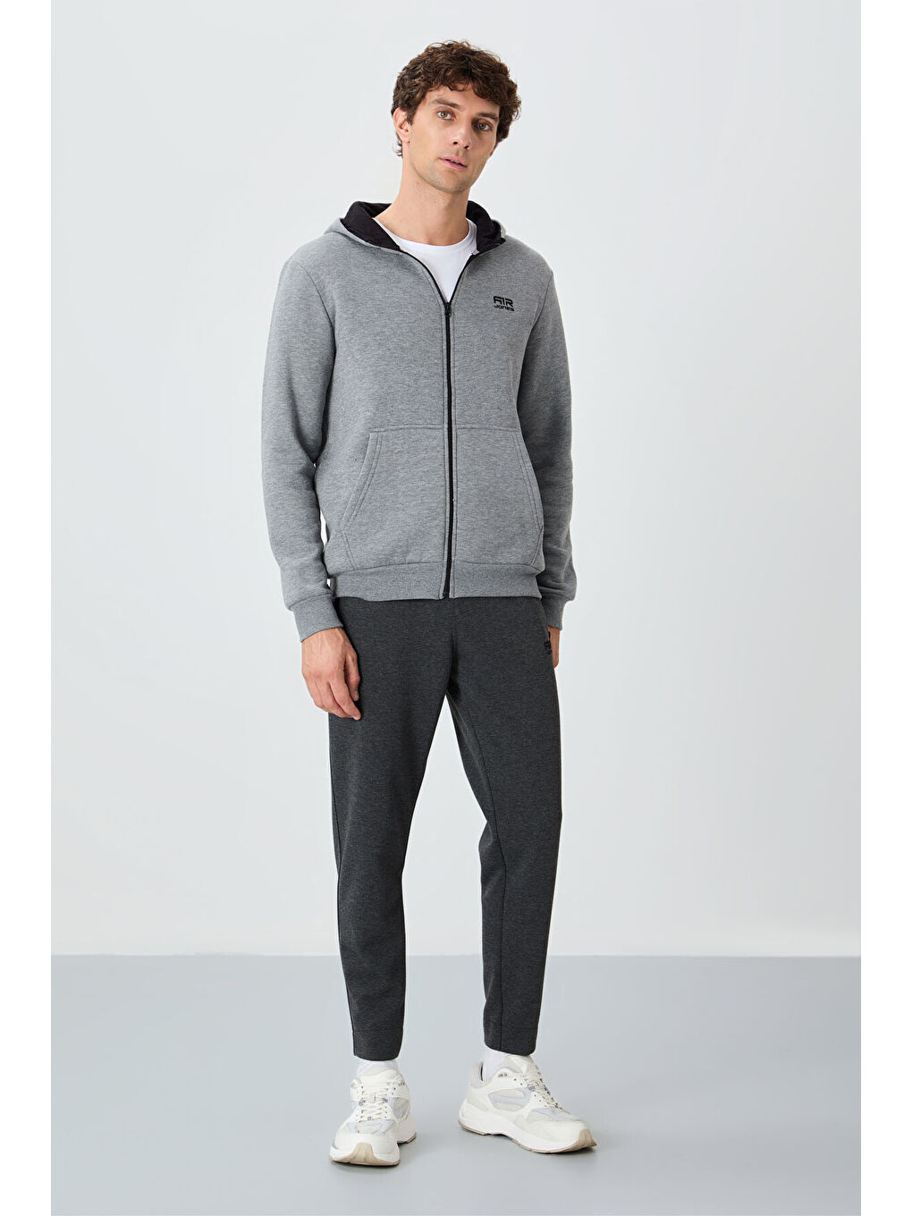 Hector Gri Melanj  Şardonlu Erkek Fermuarlı Sweatshirt - 88139-2