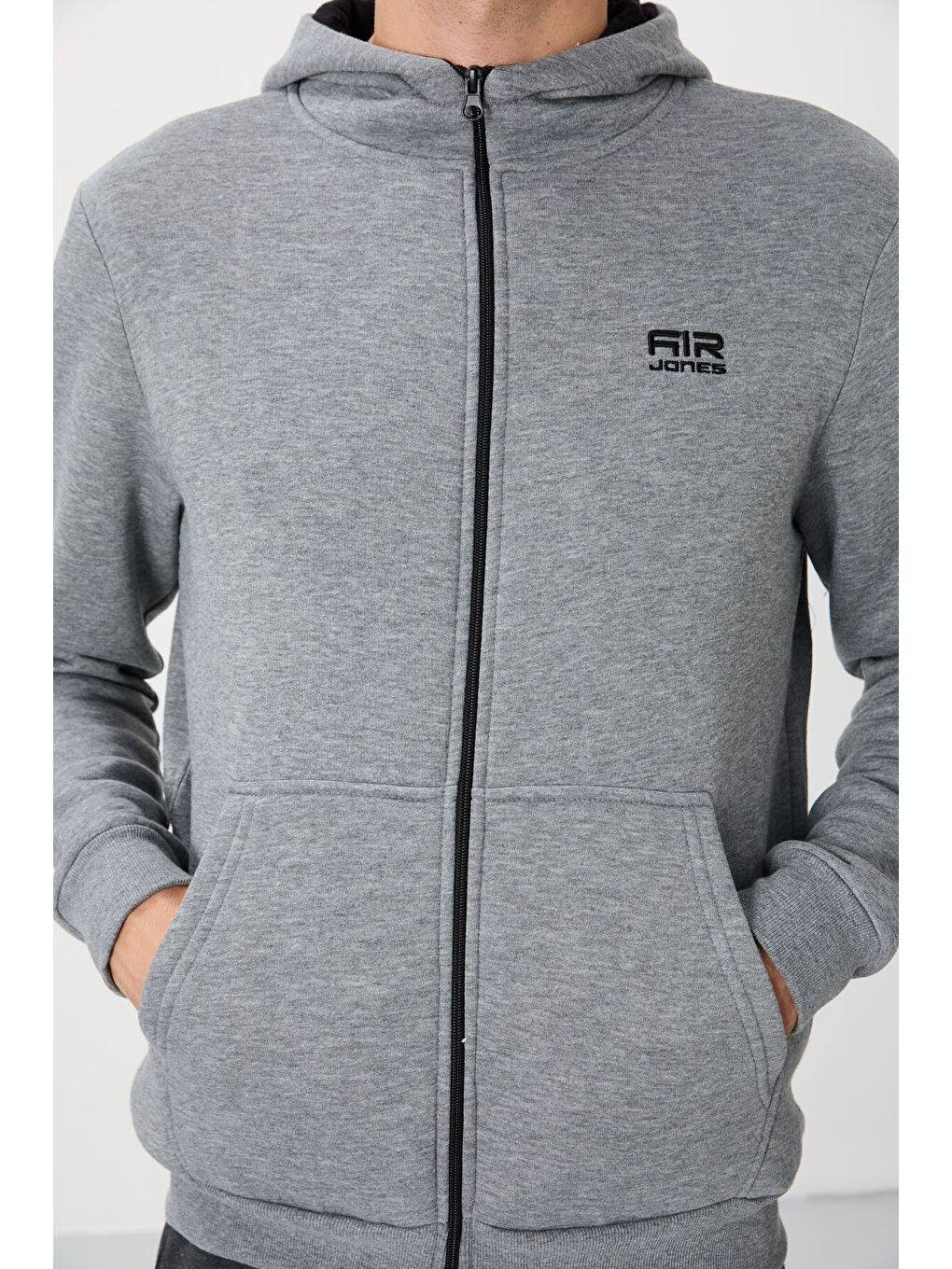 Hector Gri Melanj  Şardonlu Erkek Fermuarlı Sweatshirt - 88139-3