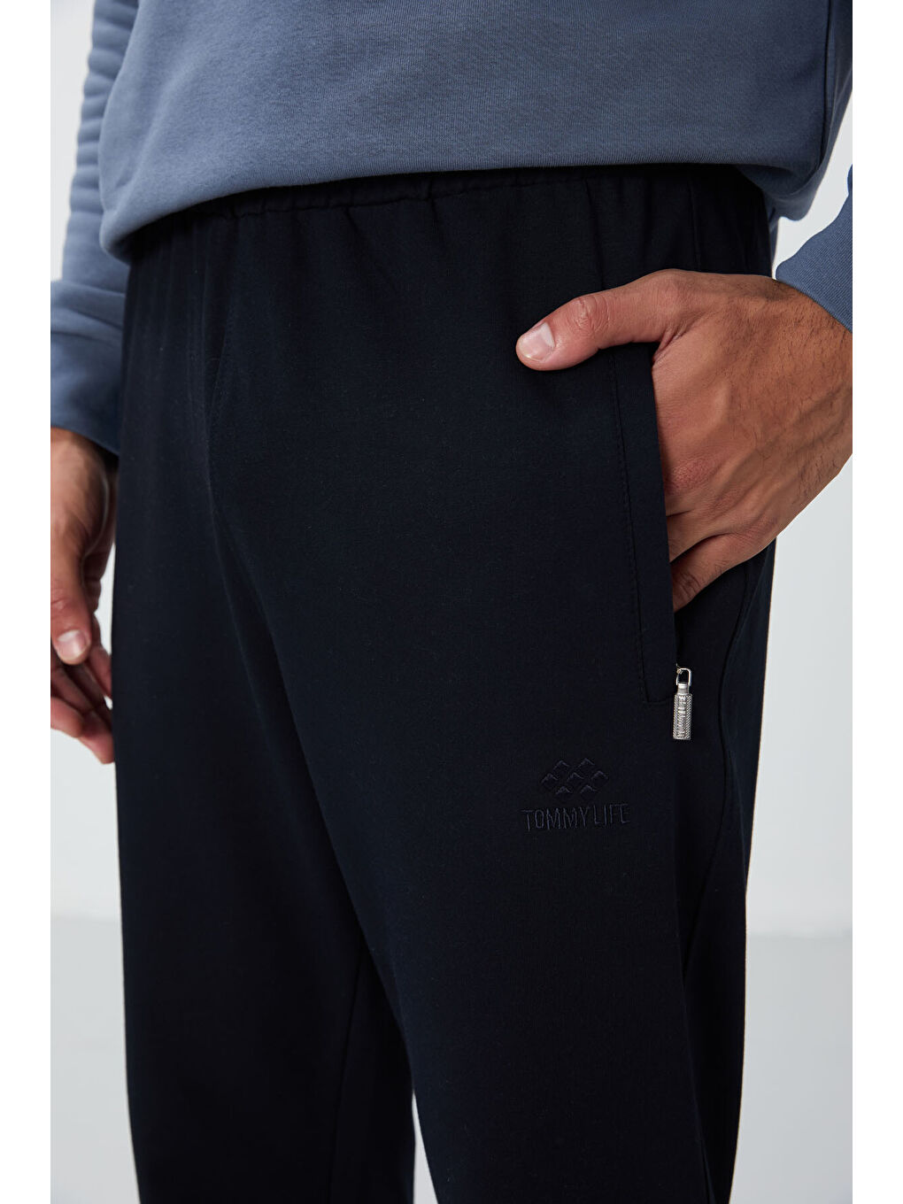 Lacivert Fermuar Cepli Dar Kalıp Klasik Paça Erkek Eşofman Alt - 84669-3