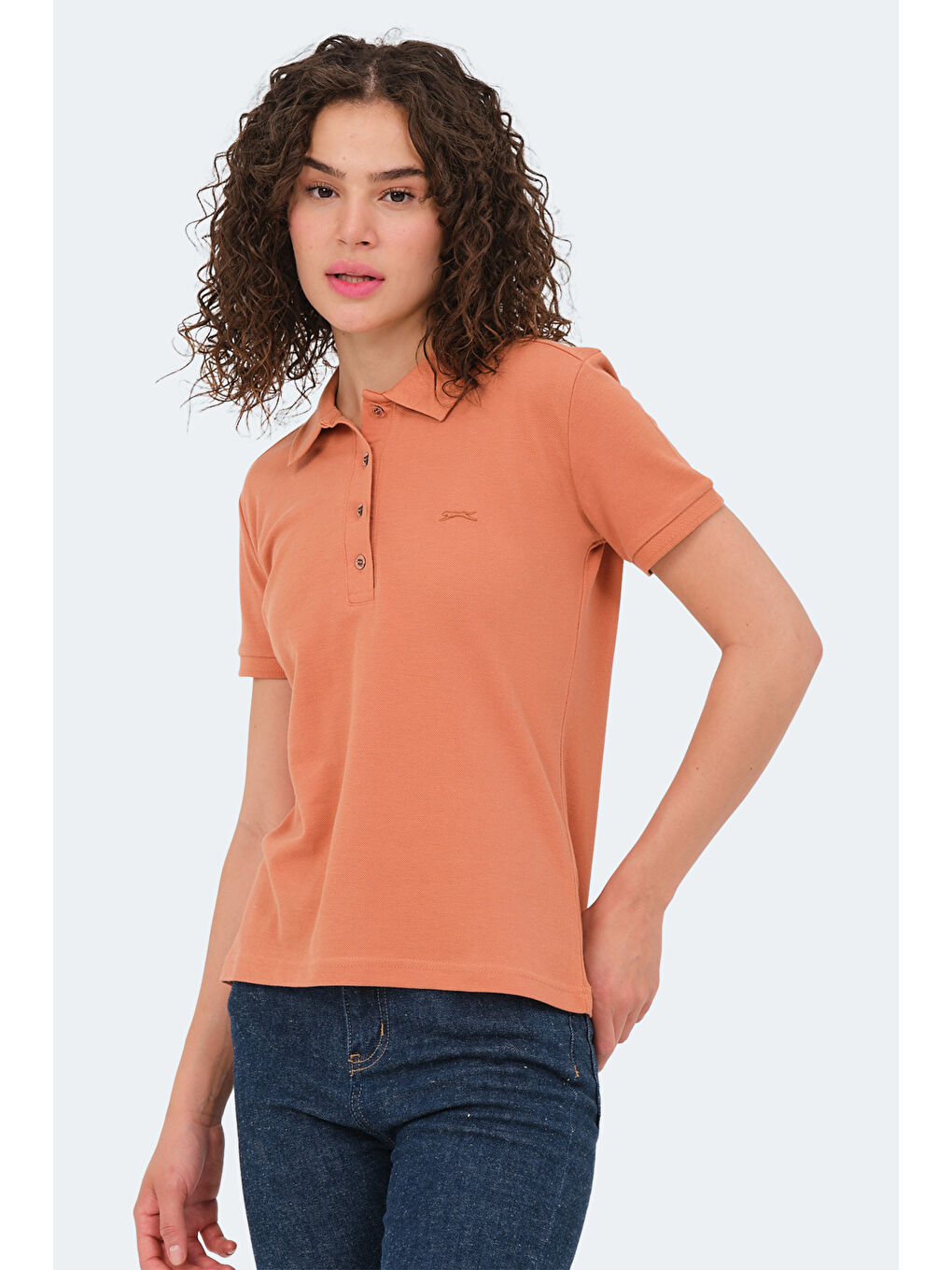 Kahverengi VERA I Kadın Polo Yaka Kiremit Tişört-4