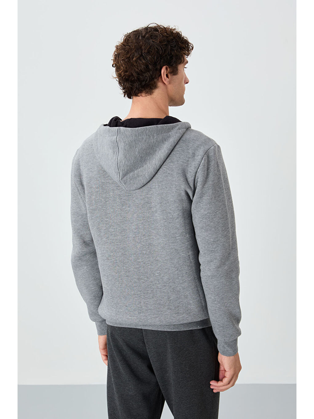 Hector Gri Melanj  Şardonlu Erkek Fermuarlı Sweatshirt - 88139-4