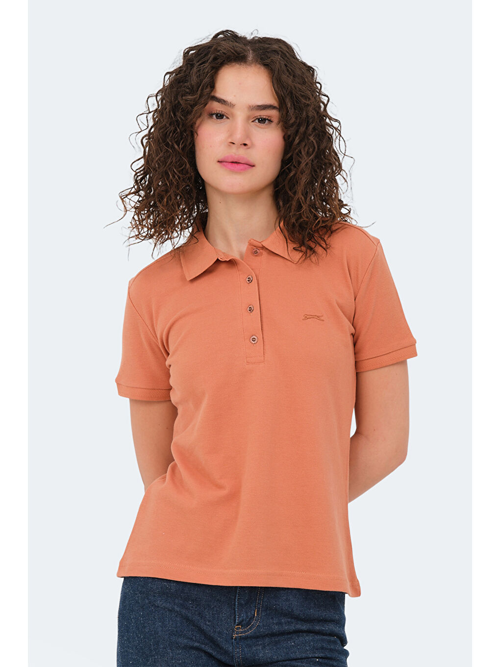 Kahverengi VERA I Kadın Polo Yaka Kiremit Tişört-5