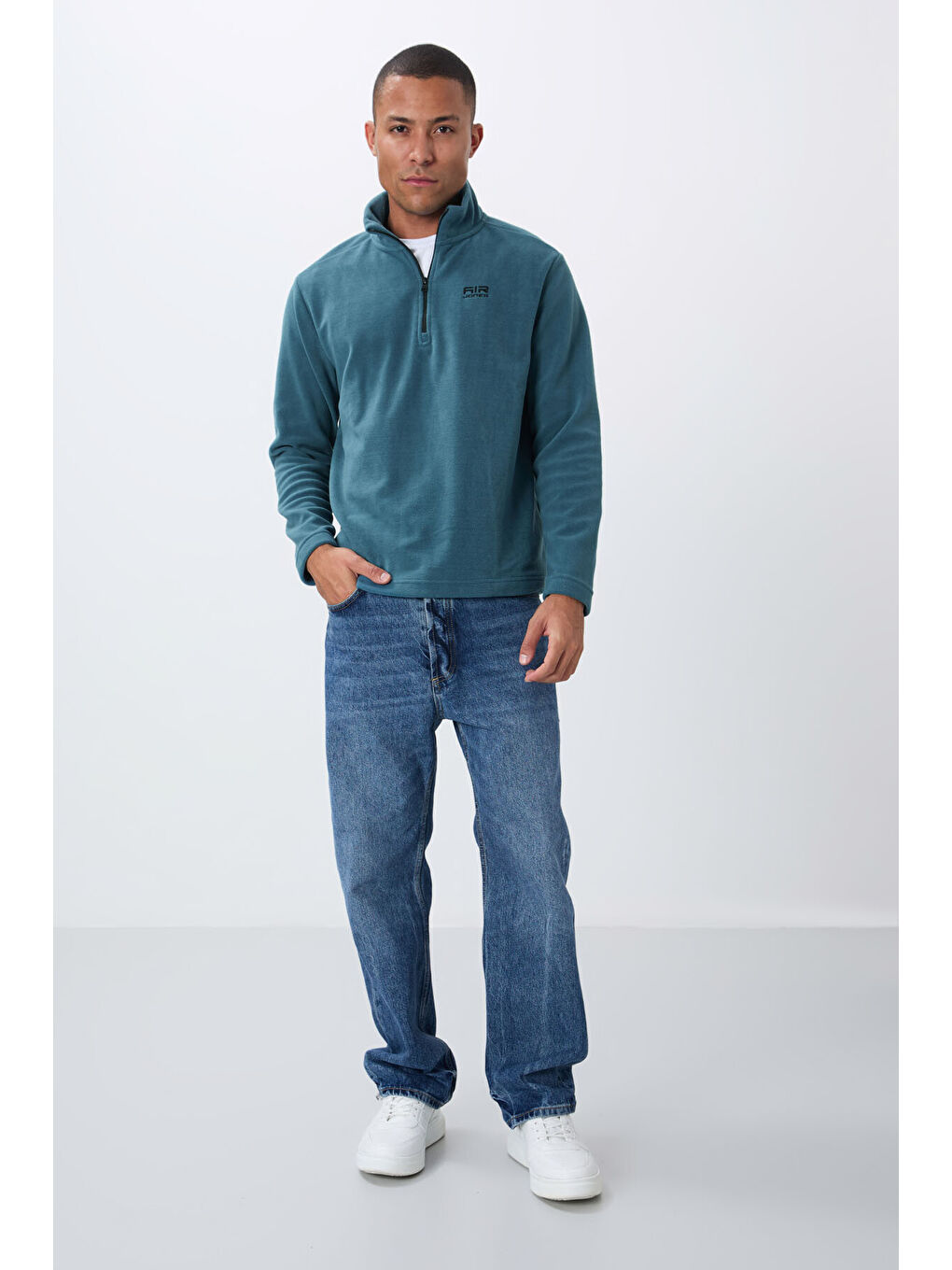 River Orman Yeşili Dik Yaka Erkek Polar Sweatshirt - 88310-2