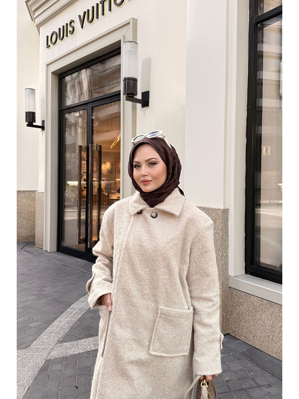 Ekru Kadın Keçe Kaşe Kaban Krem-1