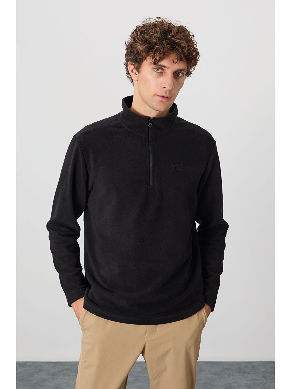 River Siyah Dik Yaka Erkek Polar Sweatshirt - 88310
