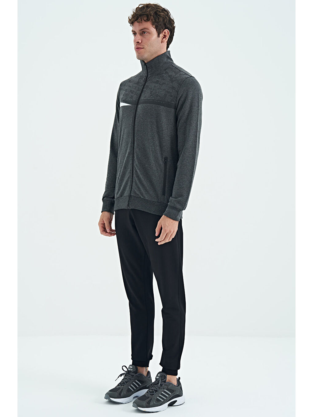 Harry Antrasit Melanj - Siyah Dik Yaka Standart Kalıp Erkek Eşofman Takım - 85197-1