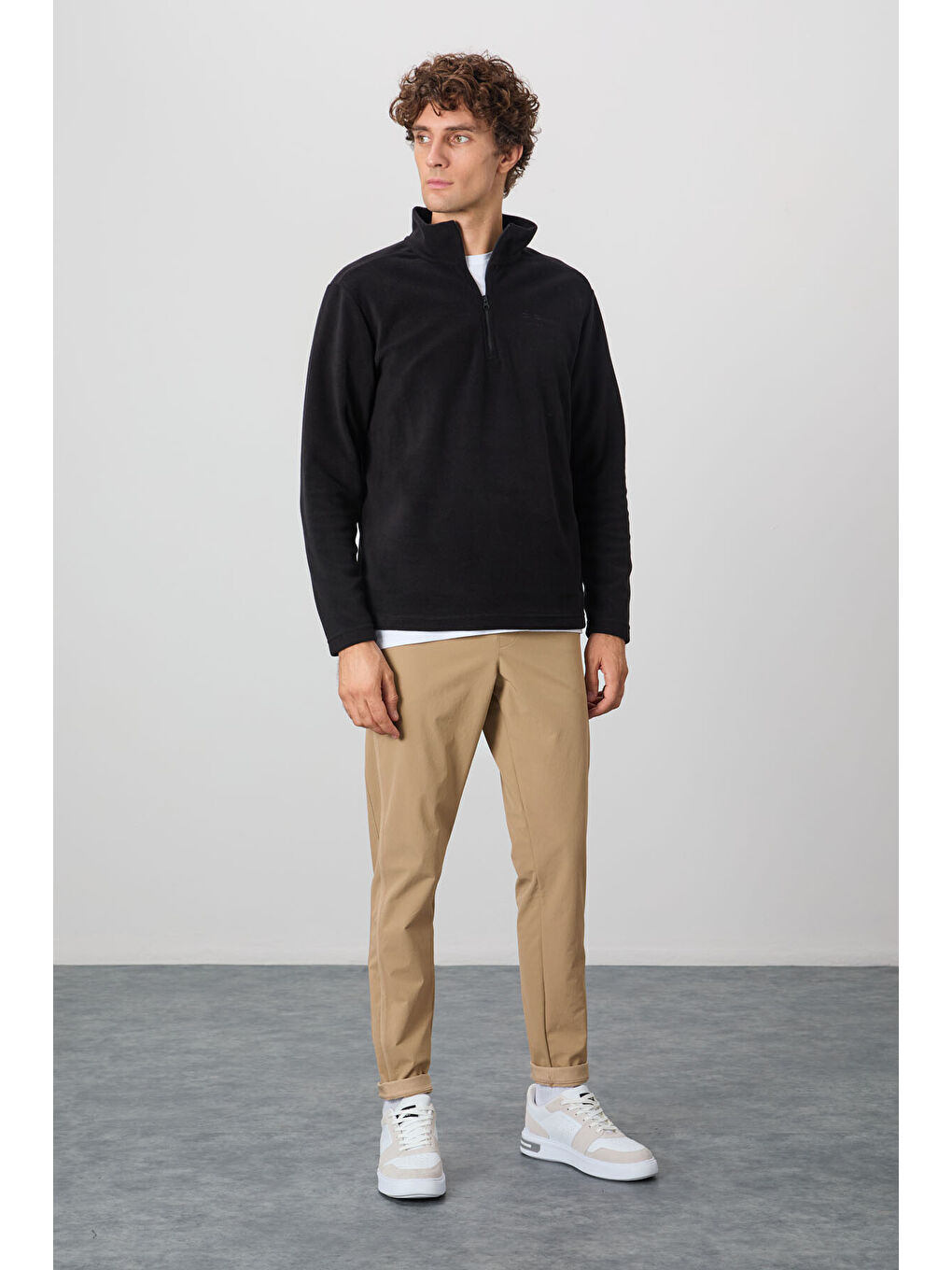 River Siyah Dik Yaka Erkek Polar Sweatshirt - 88310-1