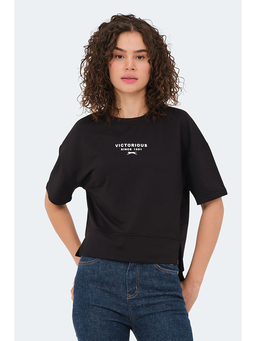 VILLAGE Kadın Oversıze Siyah Tişört-5