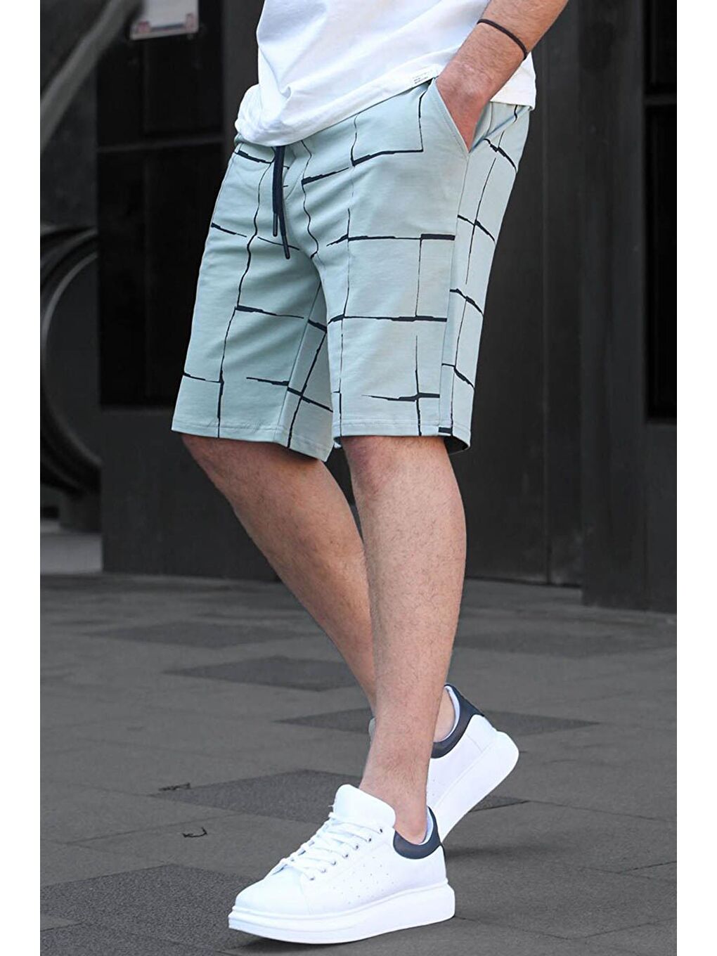 Mint Yeşili Grafik Desen Erkek Şort 5496