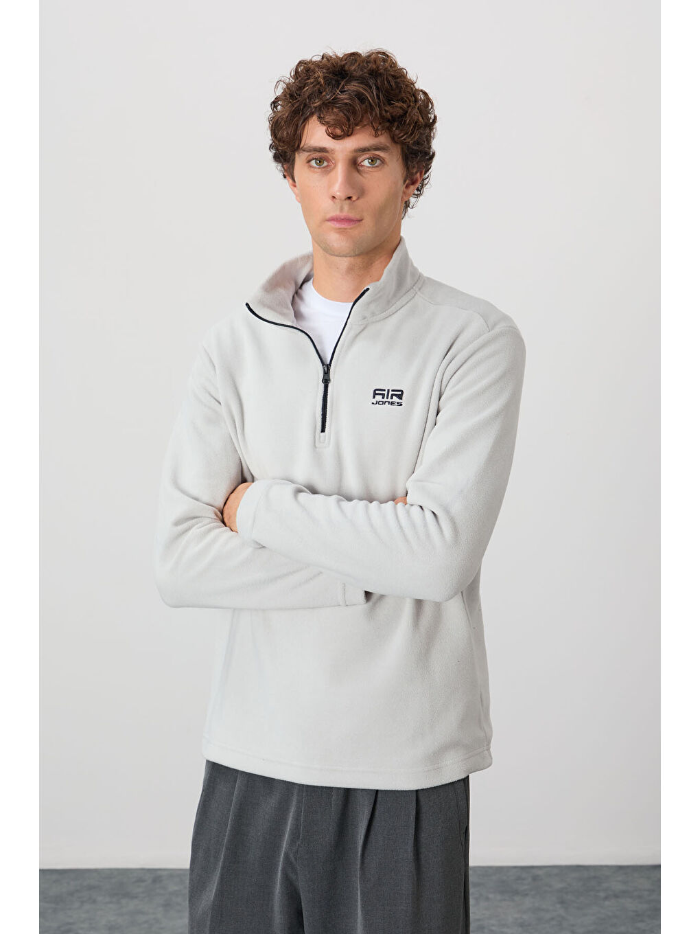 Bej River Taş Dik Yaka Erkek Polar Sweatshirt - 88310-3