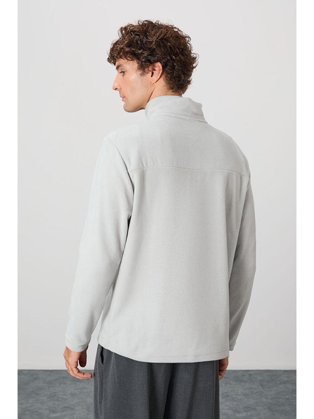 Bej River Taş Dik Yaka Erkek Polar Sweatshirt - 88310-4