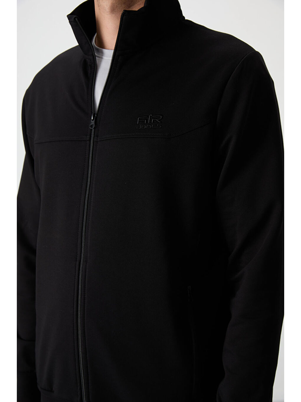 Troy Siyah Dik Yaka Fermuarlı Standart Kalıp Erkek Eşofman Takım - 85196-2