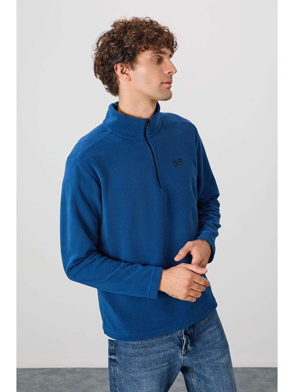 Lacivert River Parlament Dik Yaka Erkek Polar Sweatshirt - 88310-3