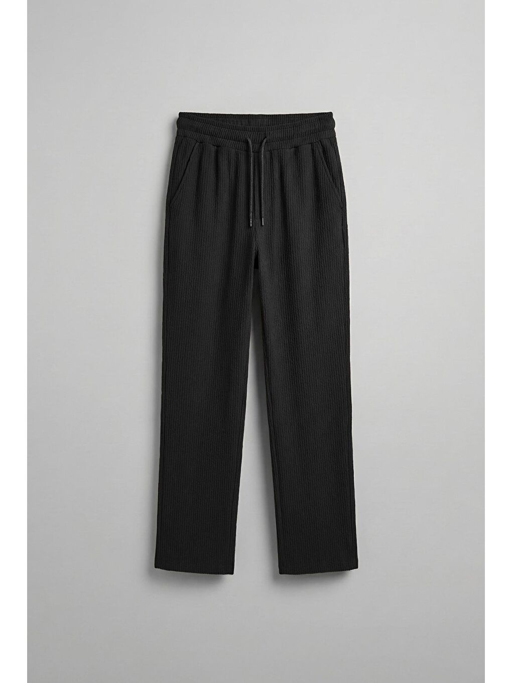 Erkek Fitilli Baggy Fit Rahat Eşofman Altı Siyah