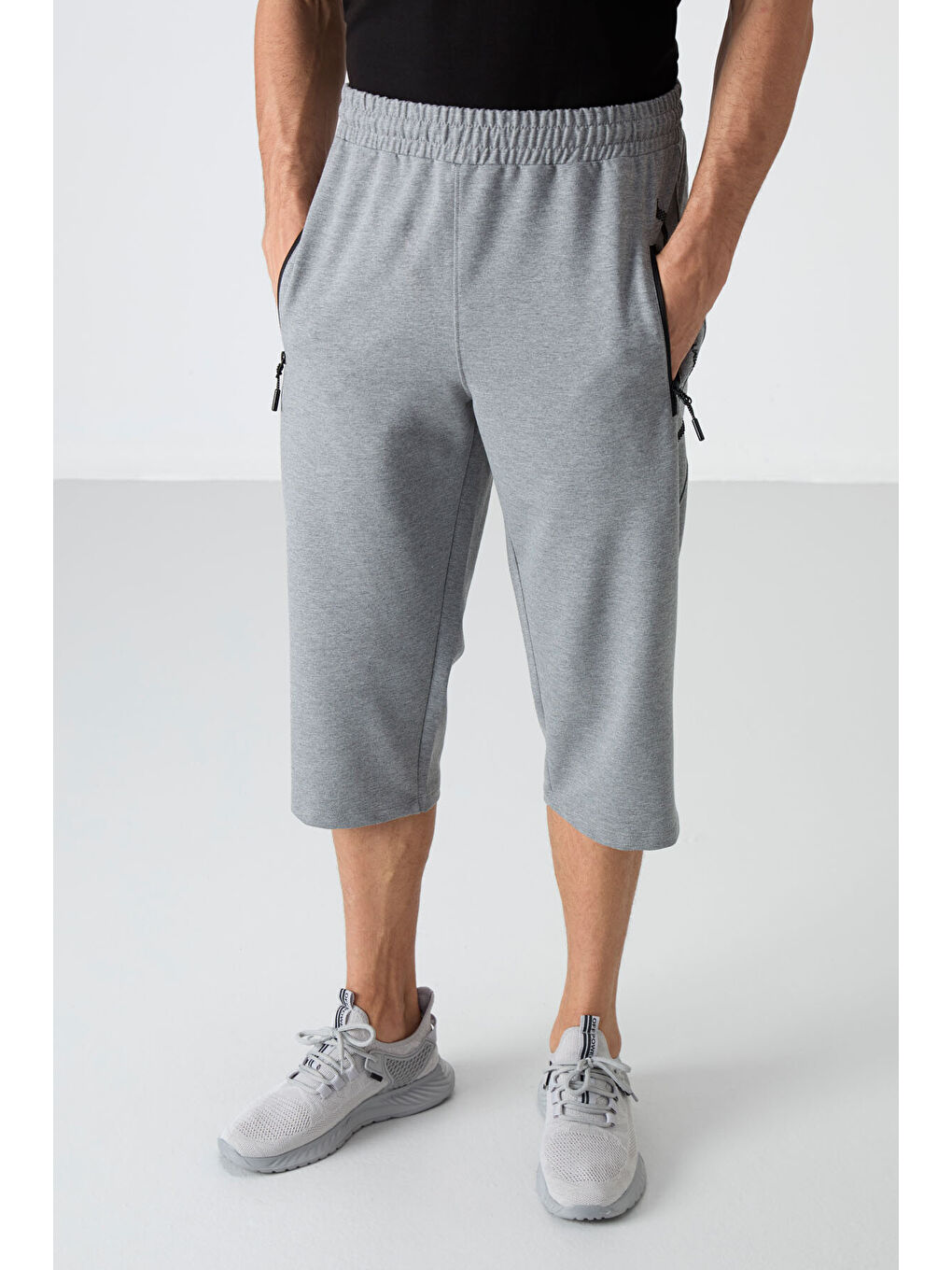 Gri Melanj Fermuar Cepli Standart Kalıp Klasik Paça Erkek Kapri - 83091-1