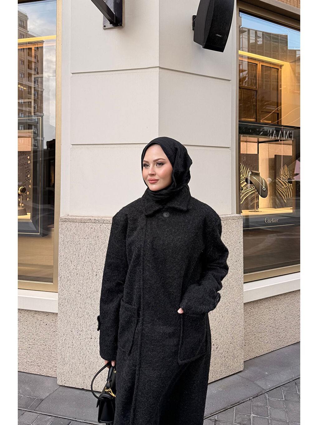 Kadın Keçe Kaşe Kaban Siyah-1