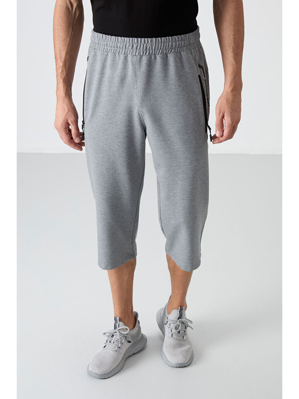 Gri Melanj Fermuar Cepli Standart Kalıp Klasik Paça Erkek Kapri - 83091-3