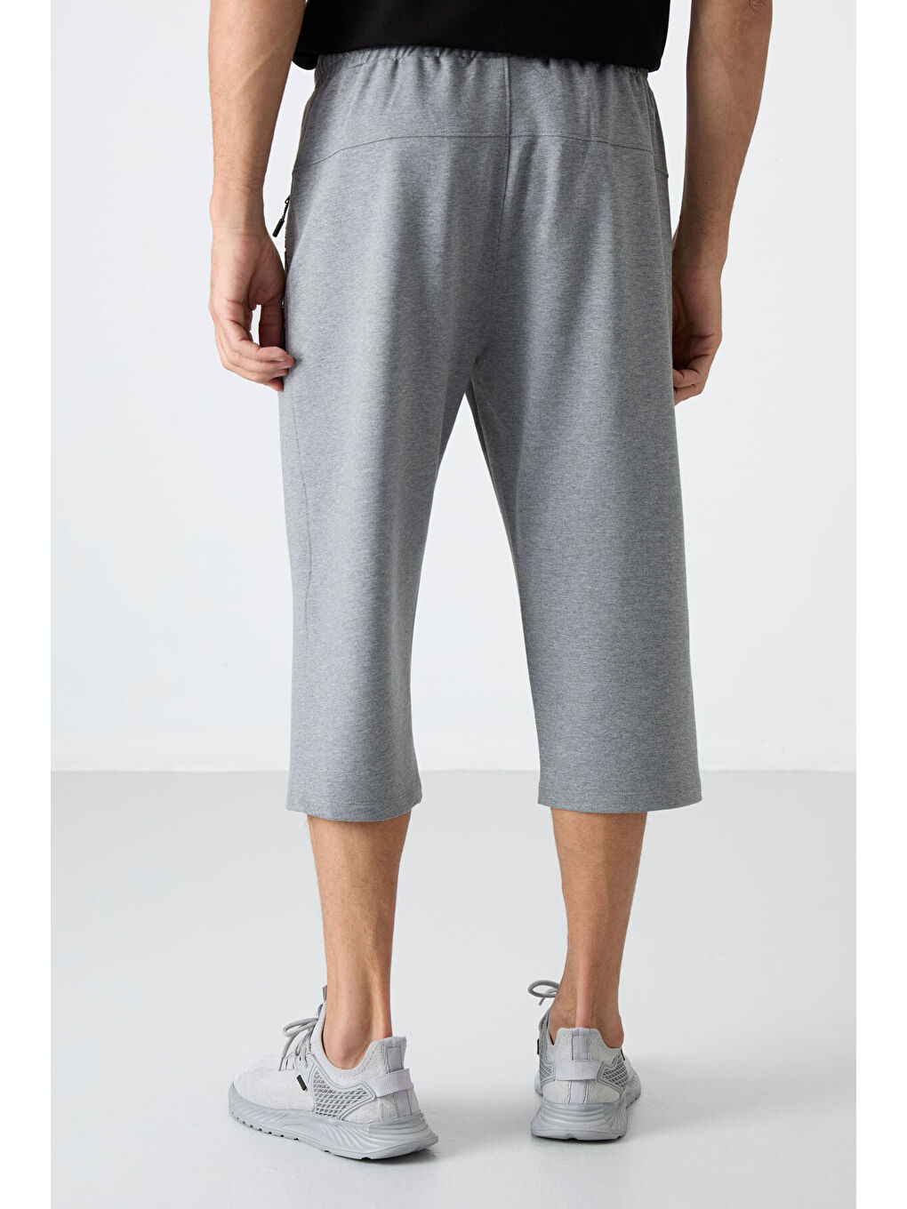 Gri Melanj Fermuar Cepli Standart Kalıp Klasik Paça Erkek Kapri - 83091-4