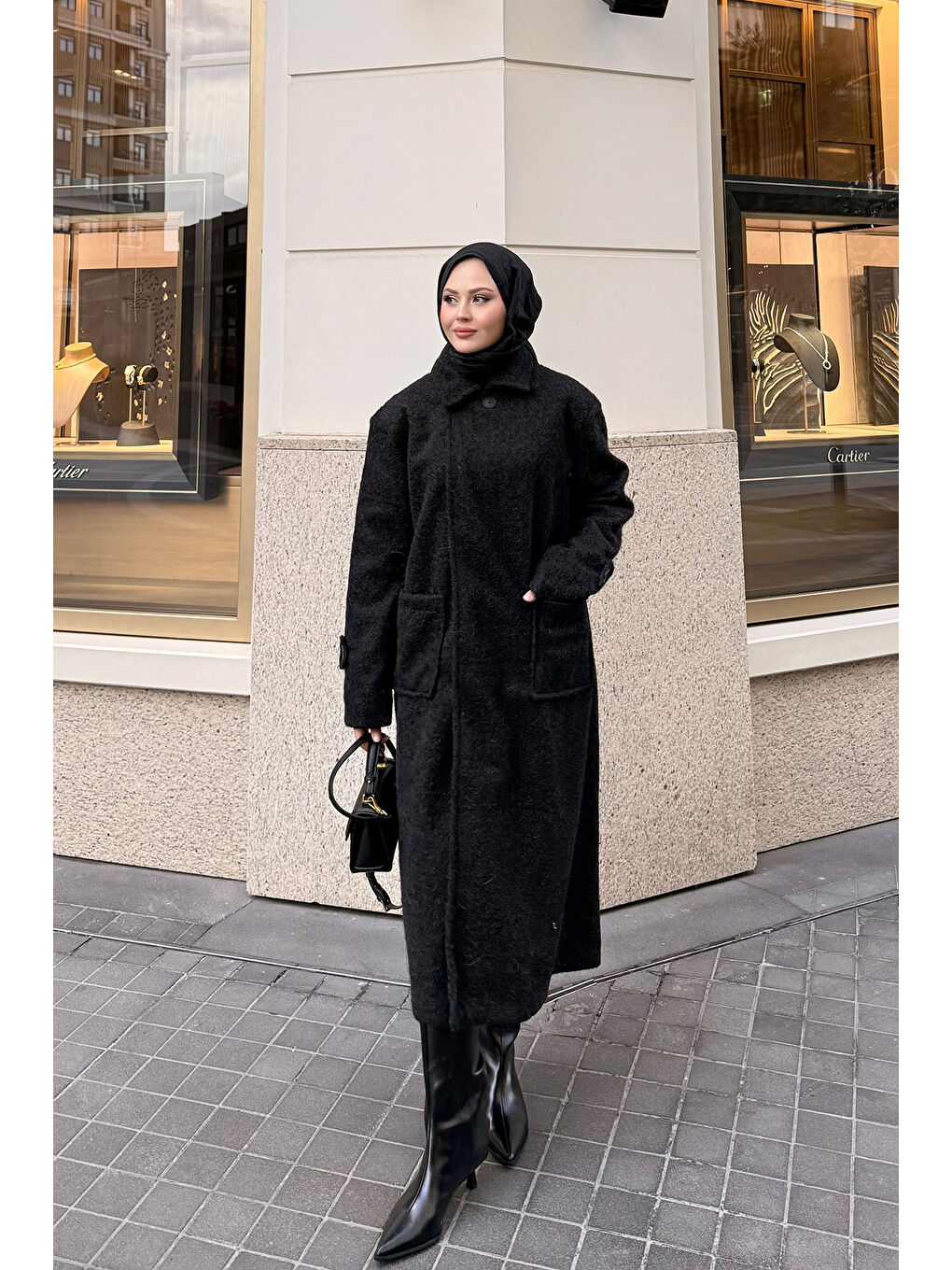 Kadın Keçe Kaşe Kaban Siyah-2