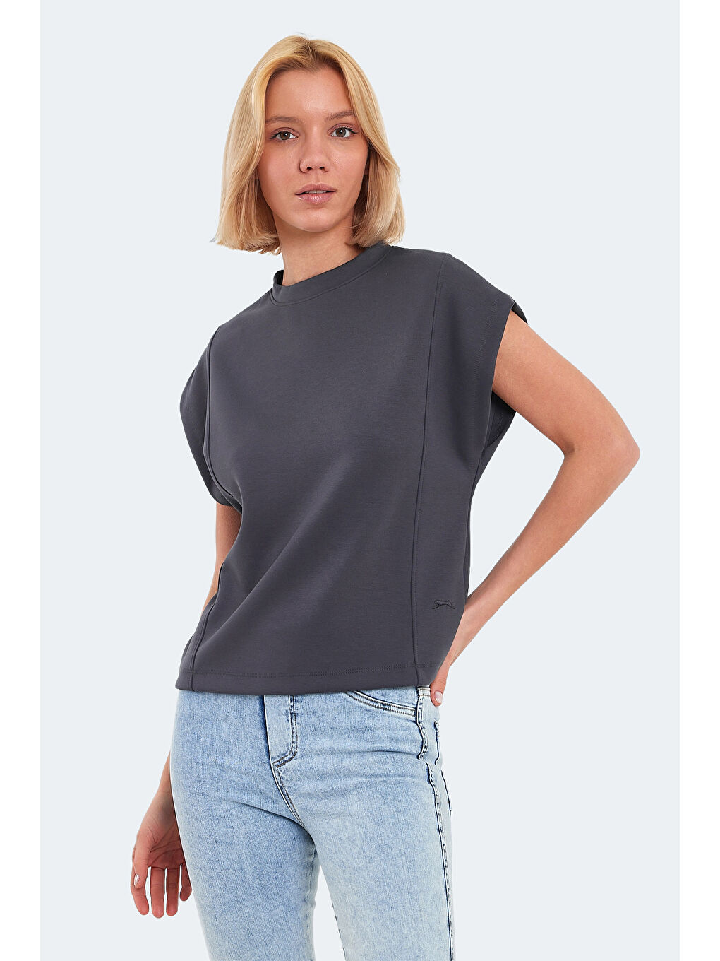 VINCENZA Kadın Koyu Gri Tişört-5