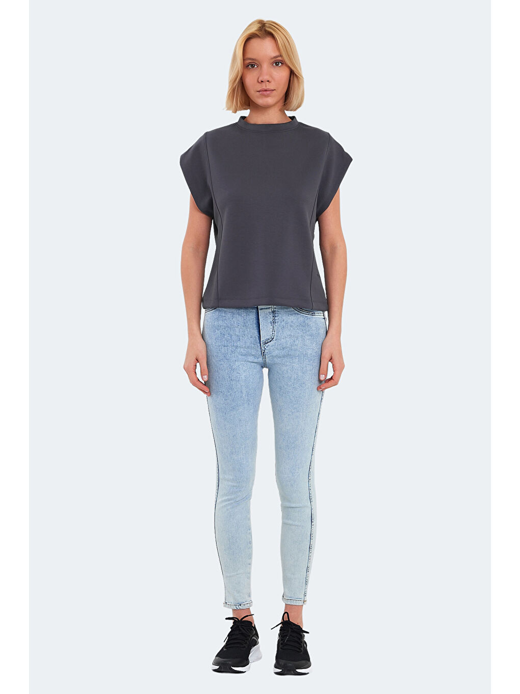 VINCENZA Kadın Koyu Gri Tişört-6