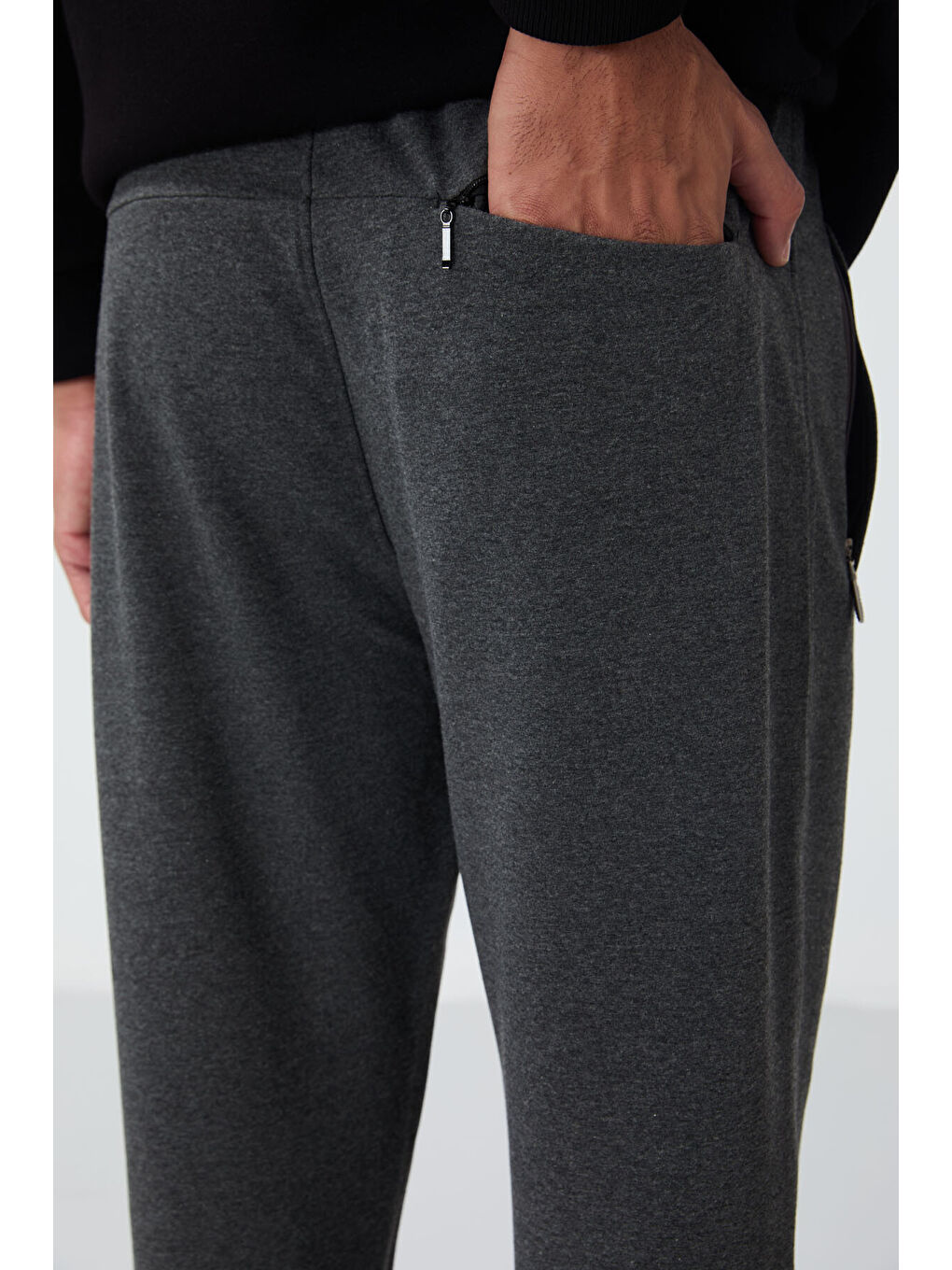 Antrasit Melanj Fermuar Cepli Dar Kalıp Klasik Paça Erkek Eşofman Alt - 84669-4