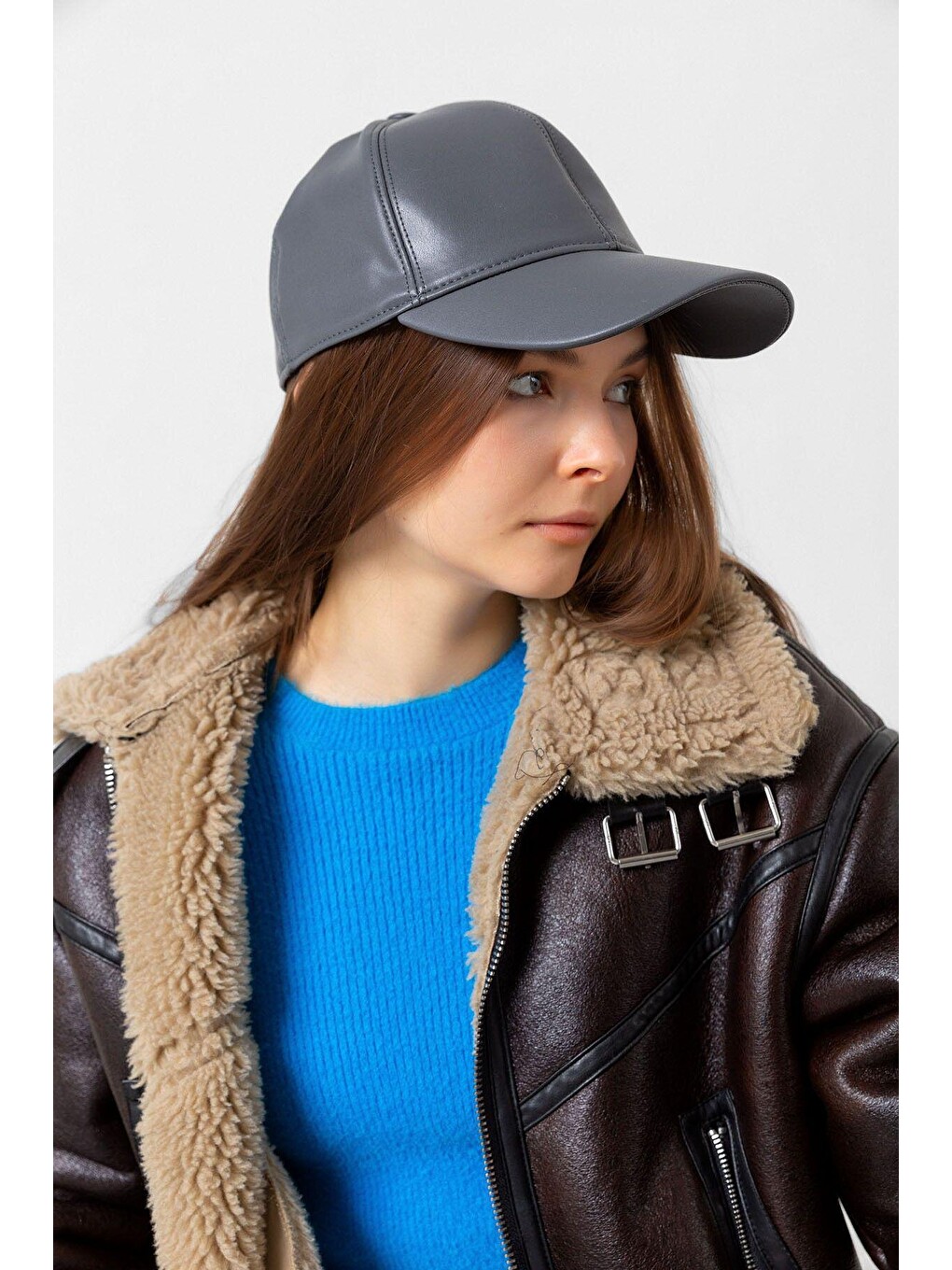 Unisex Antrasit Deri Kep Şapka Spk1104-2