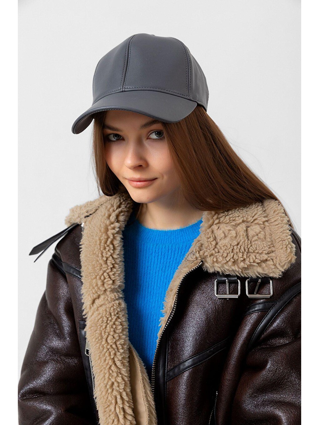 Unisex Antrasit Deri Kep Şapka Spk1104-3