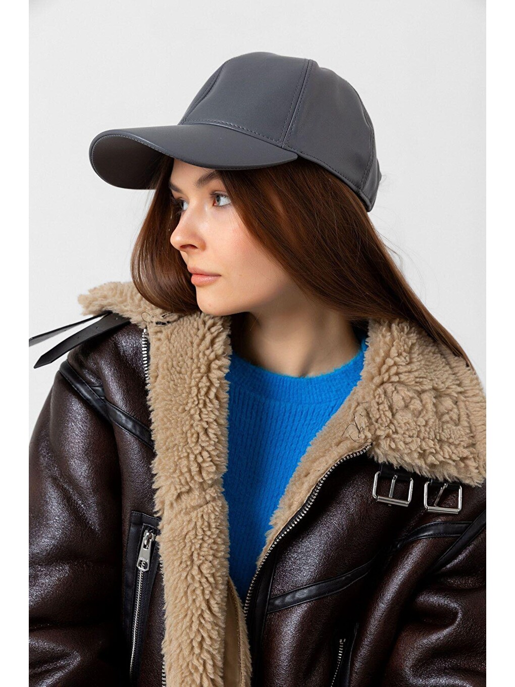 Unisex Antrasit Deri Kep Şapka Spk1104-4