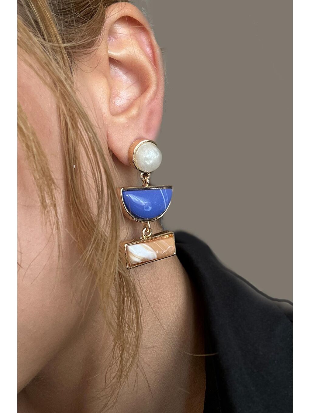 Mavi Entia Renkli sallantılı Kadın Küpe