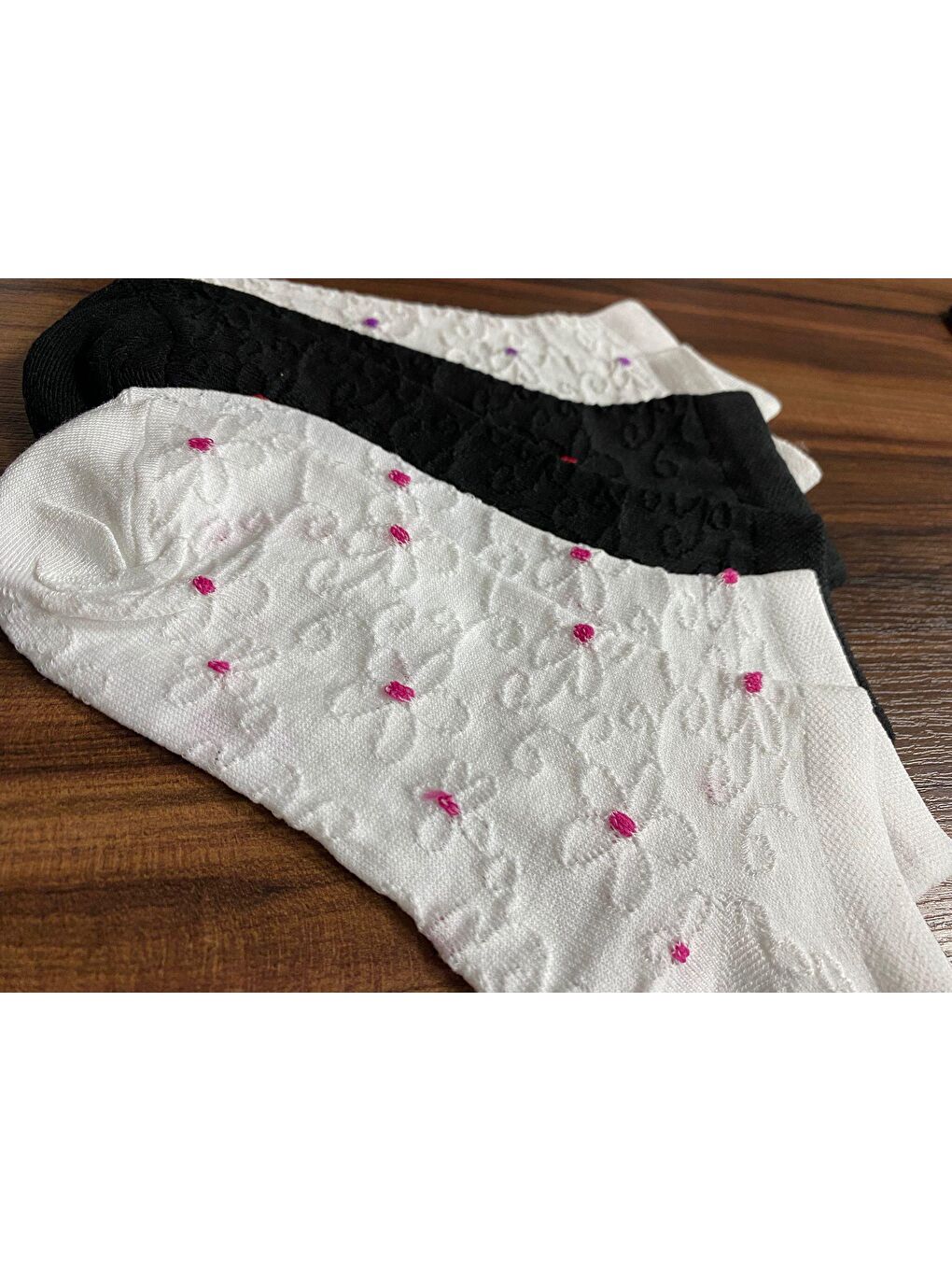 Siyah 6'lı Desenli Karışık Pamuklu Patik Çorap-1