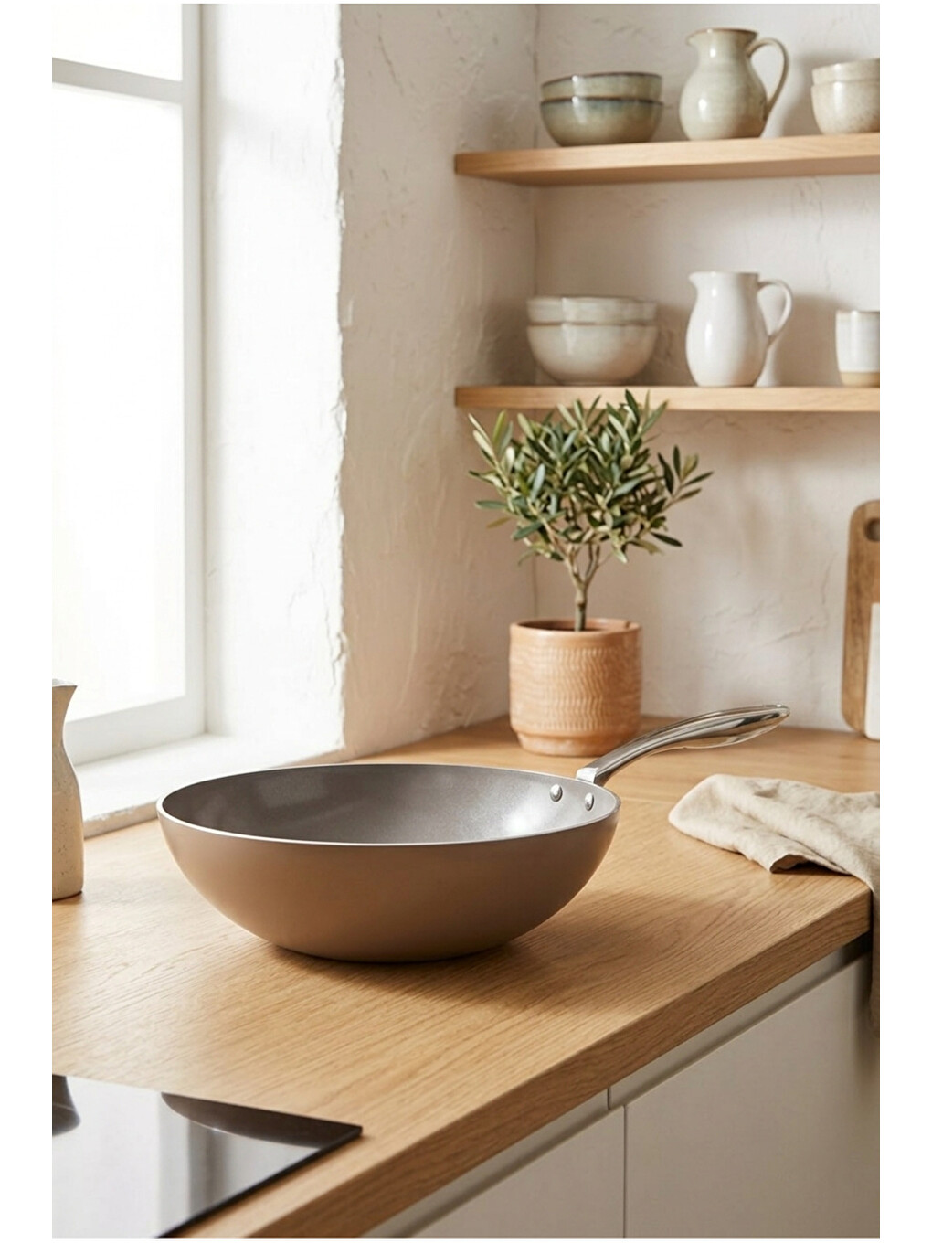 Natura Seramik Wok Tava Kahverengi 28 Cm