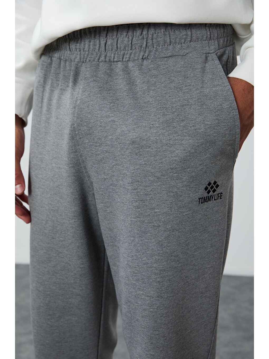 Gri Melanj Klasik Cepli Standart Kalıp Manşetli  Eşofman Alt - 84652-3