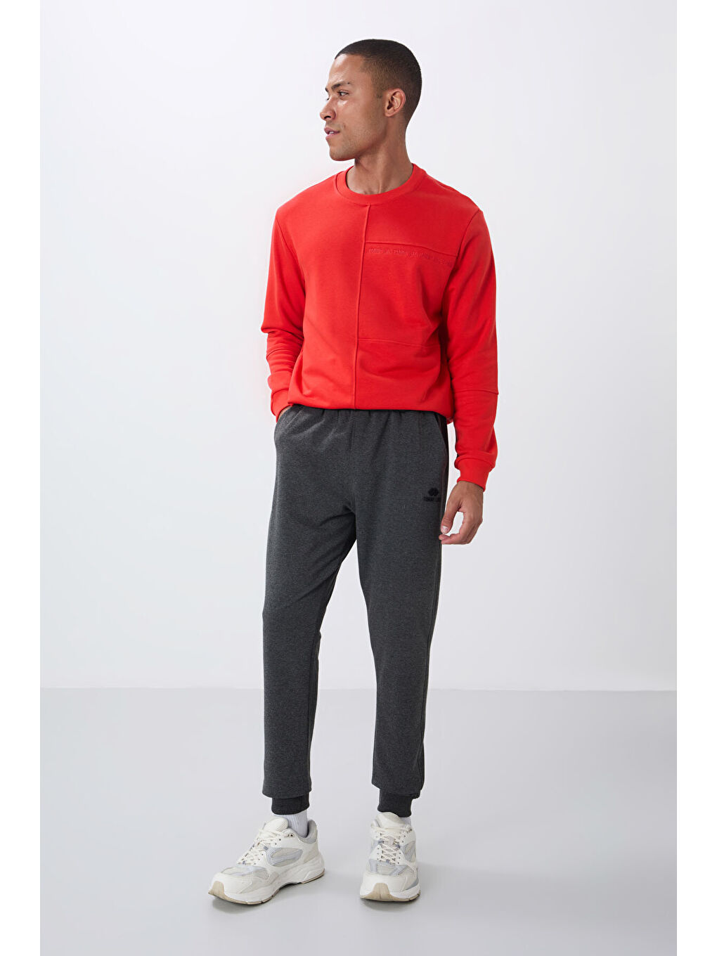 Antrasit Melanj Klasik Cepli Standart Kalıp Manşetli  Eşofman Alt - 84652