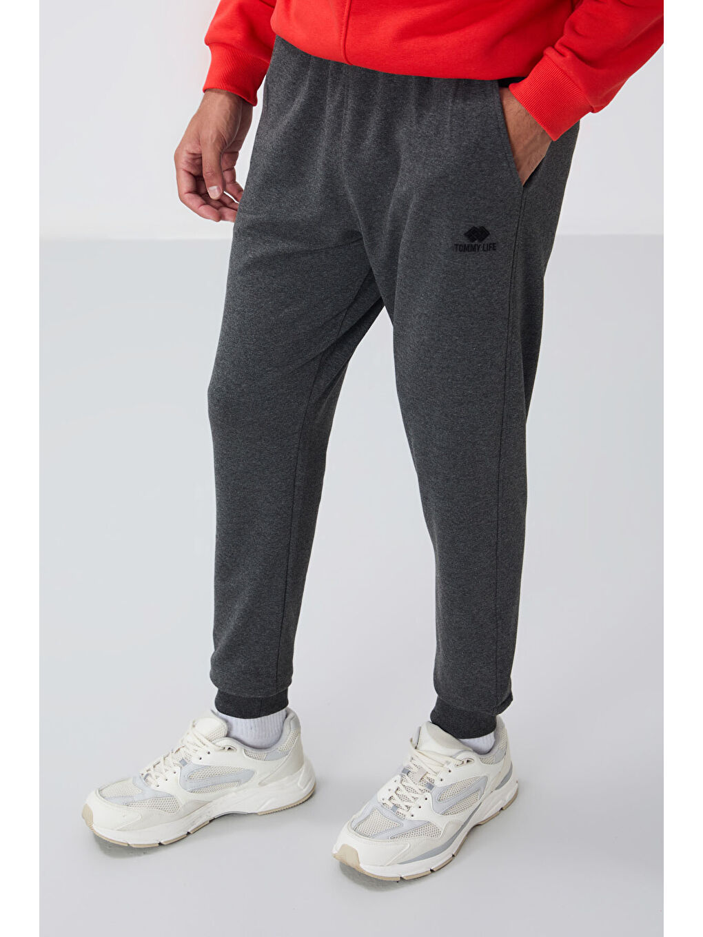 Antrasit Melanj Klasik Cepli Standart Kalıp Manşetli  Eşofman Alt - 84652-1