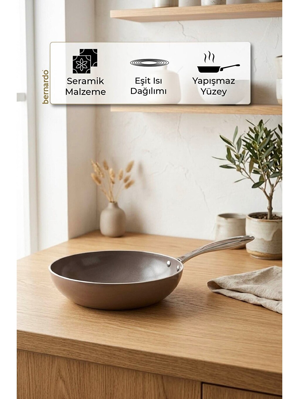 Natura Seramik Wok Tava Kahverengi 28 Cm-5