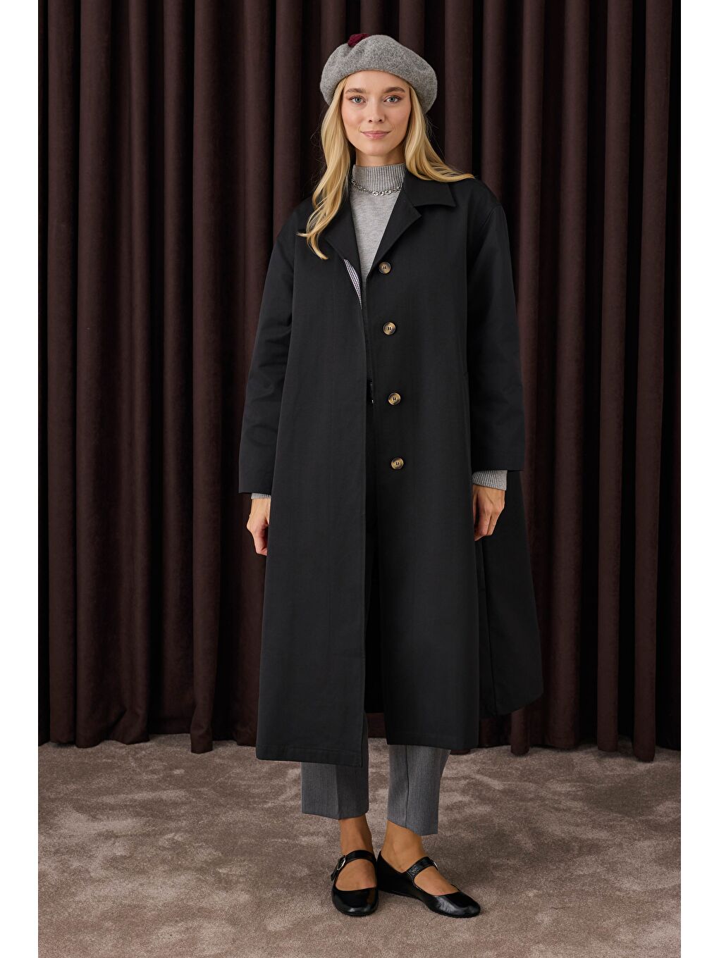 Minimal Trençkot Siyah-3