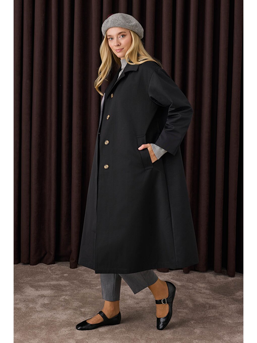 Minimal Trençkot Siyah-4