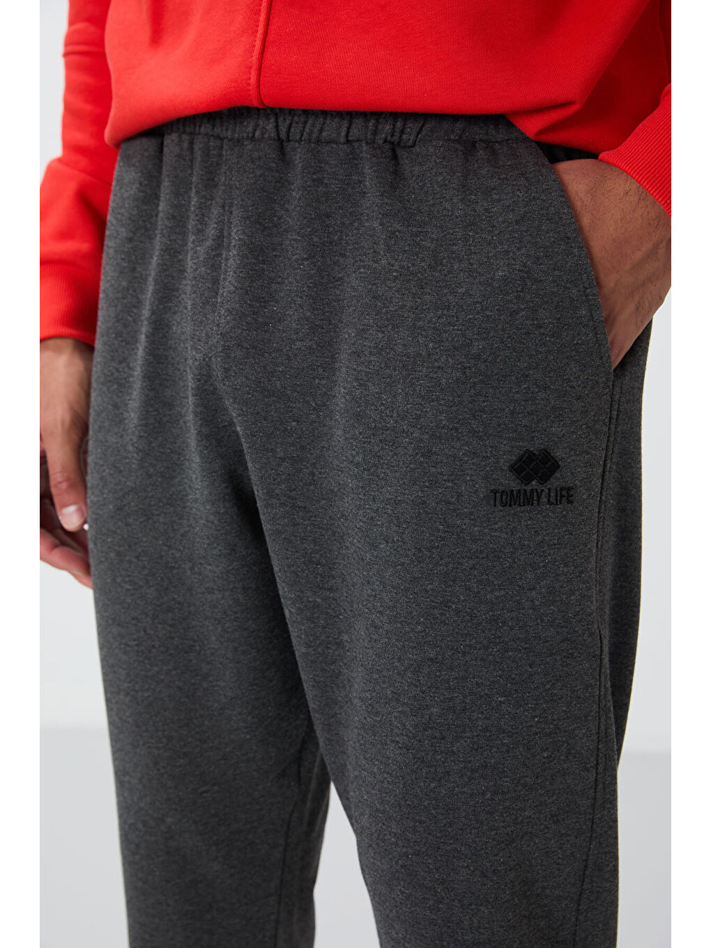 Antrasit Melanj Klasik Cepli Standart Kalıp Manşetli  Eşofman Alt - 84652-3