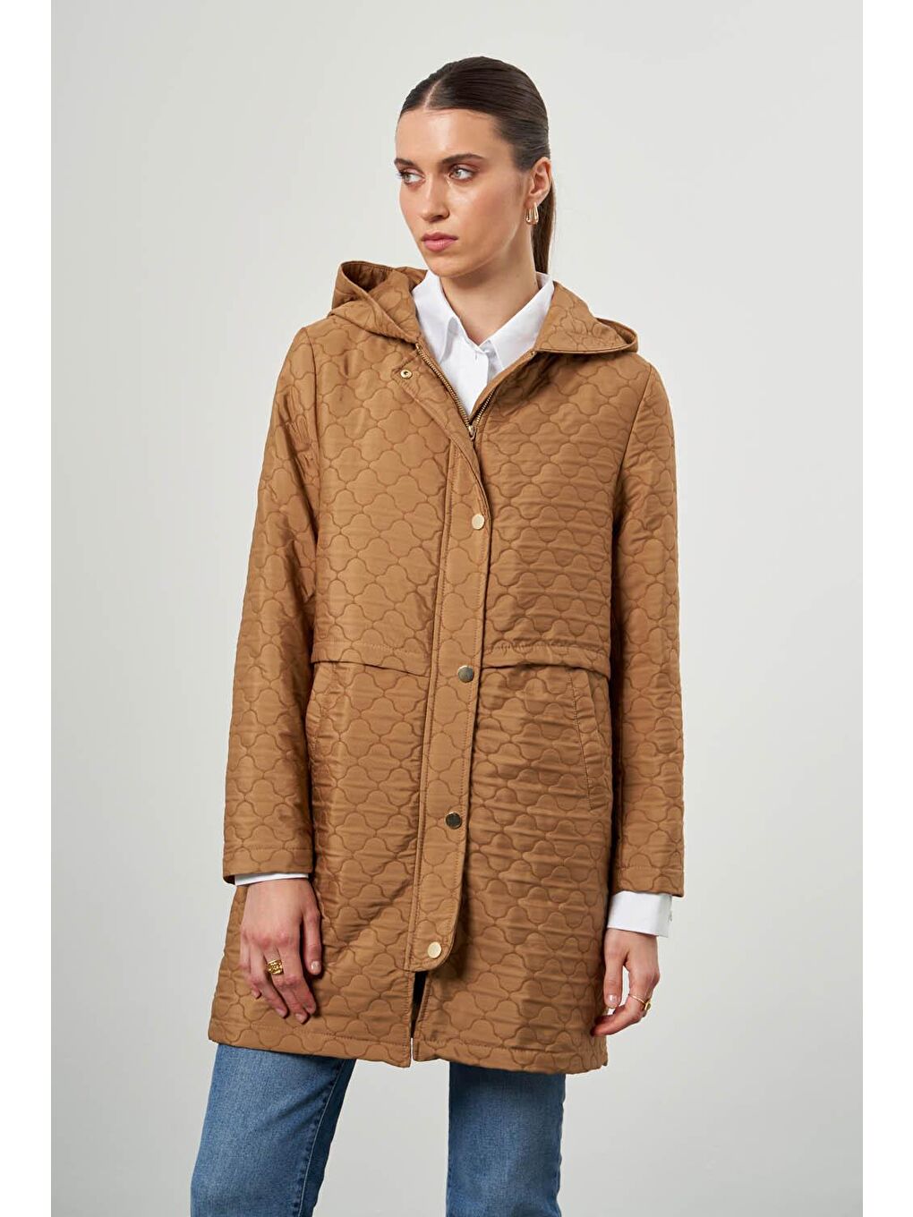 Cep Detaylı Kapitone Bej Kaban-2