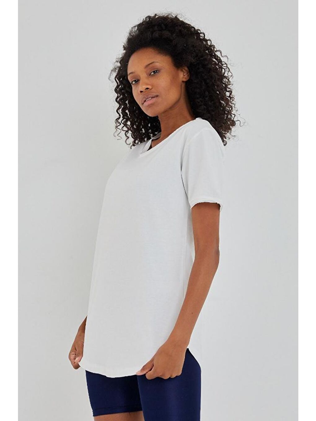 Mavi Kadın Açık Pembe Pis Yaka Salaş Tişört ktcps001r07s-9