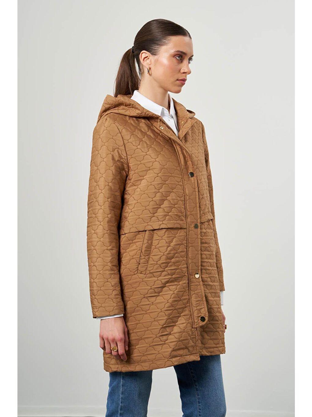 Cep Detaylı Kapitone Bej Kaban-3