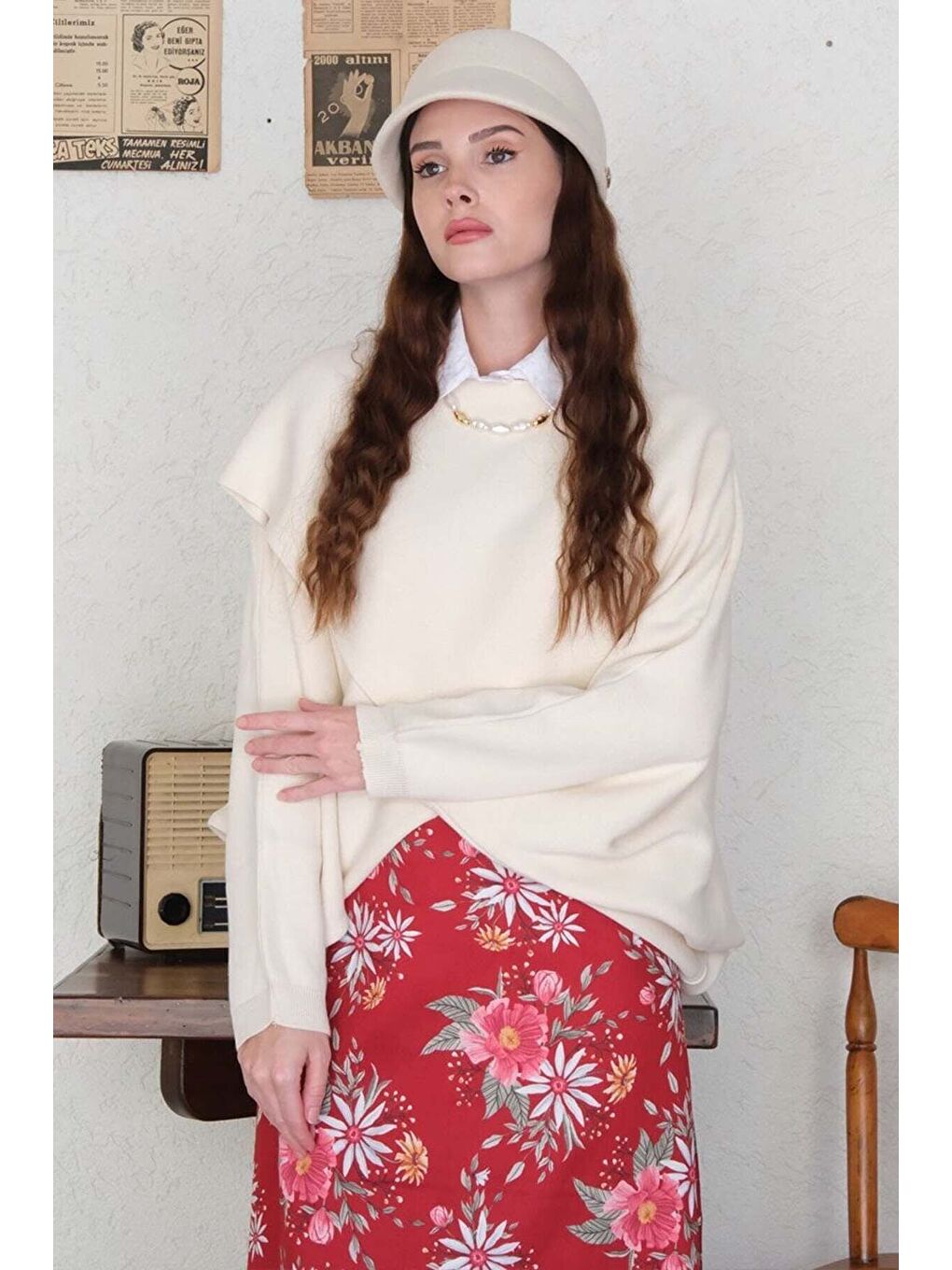 Ekru Krem Triko Kimono Crop-2