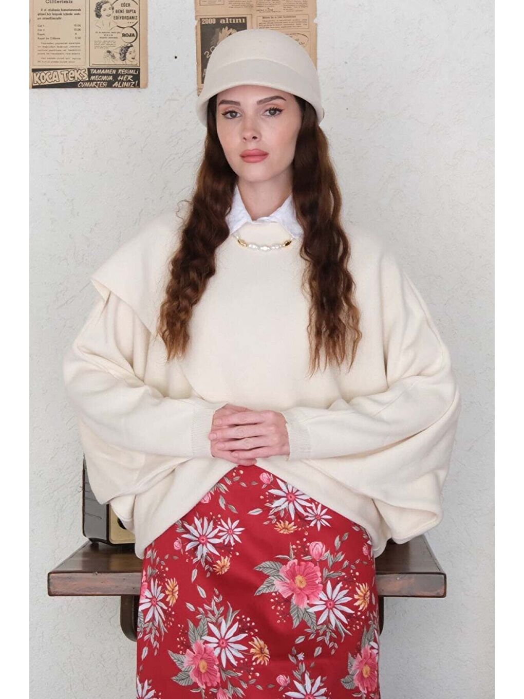 Ekru Krem Triko Kimono Crop-3