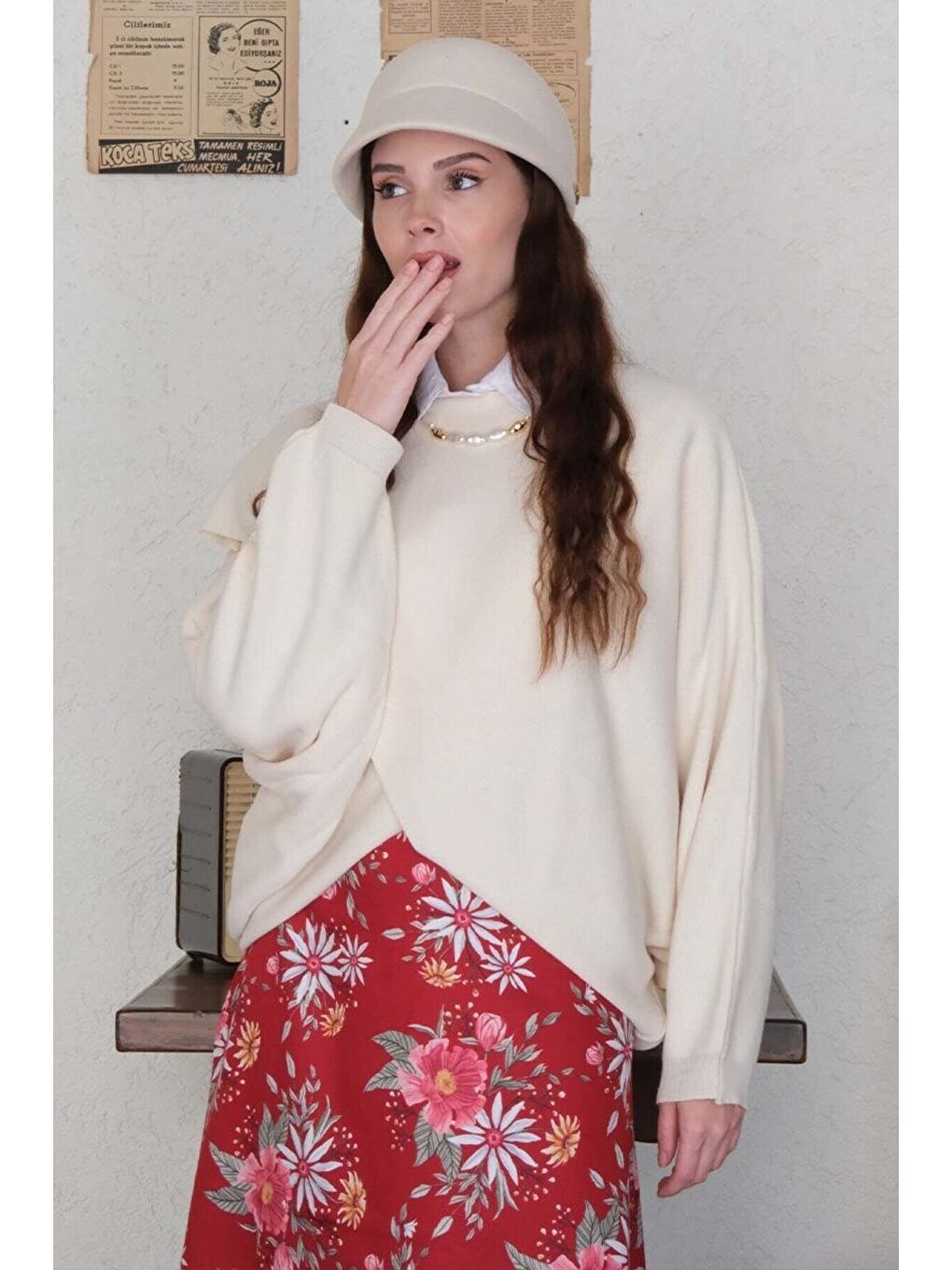 Ekru Krem Triko Kimono Crop-4