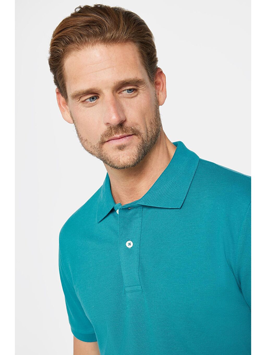 Erkek Slim Fit Dar Kesim %100 Pamuk Düz Pike Mavi Polo Yaka Tişört-2