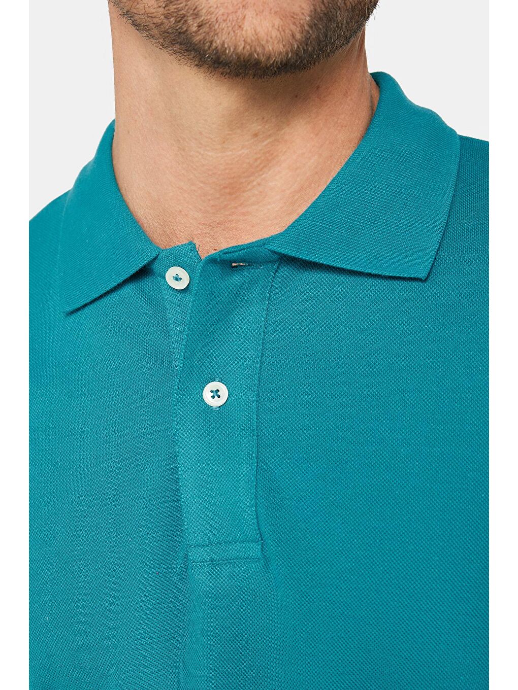 Erkek Slim Fit Dar Kesim %100 Pamuk Düz Pike Mavi Polo Yaka Tişört-3