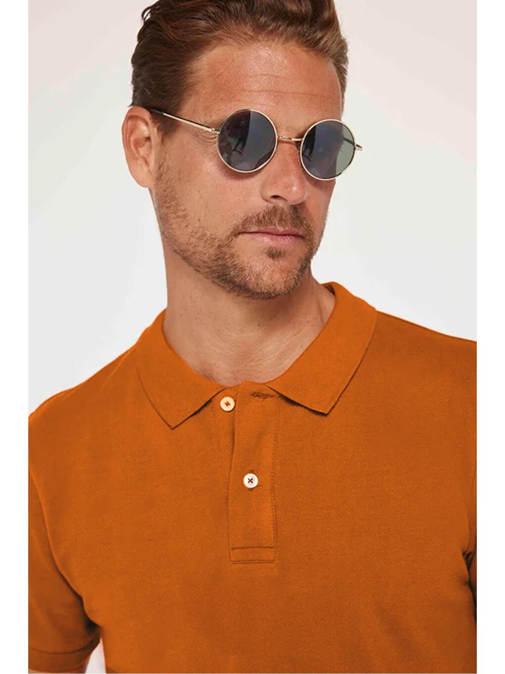 Erkek Slim Fit Dar Kesim %100 Pamuk Düz Pike Kahverengi Polo Yaka Tişört-1