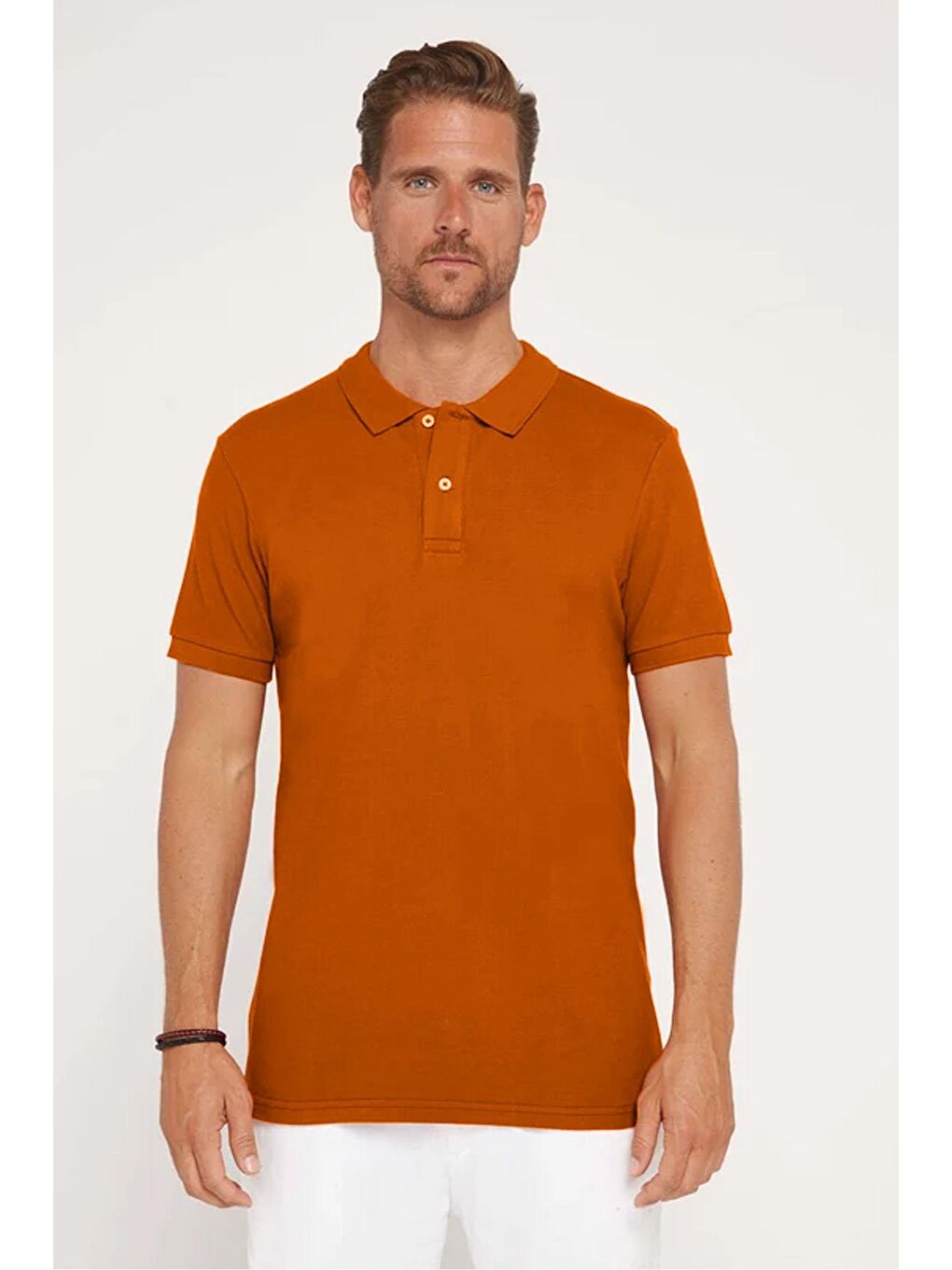 Erkek Slim Fit Dar Kesim %100 Pamuk Düz Pike Kahverengi Polo Yaka Tişört-2